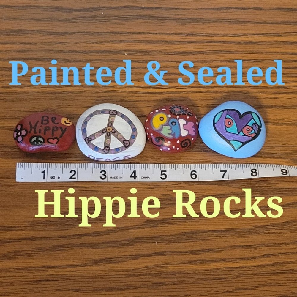 60's & 70's style colorful hand painted "hippie Rocks" (set of 4)